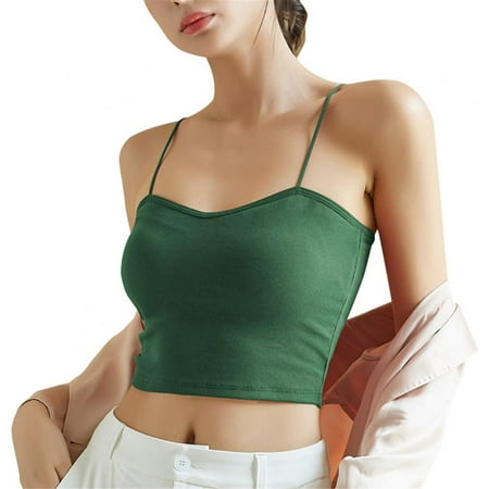 

Women s Small Suspender Vest Women s Rag Top with Bra Cushion inside One-piece Beautiful Back Short Exposed Navel outside Wearing Bottomed Shirt