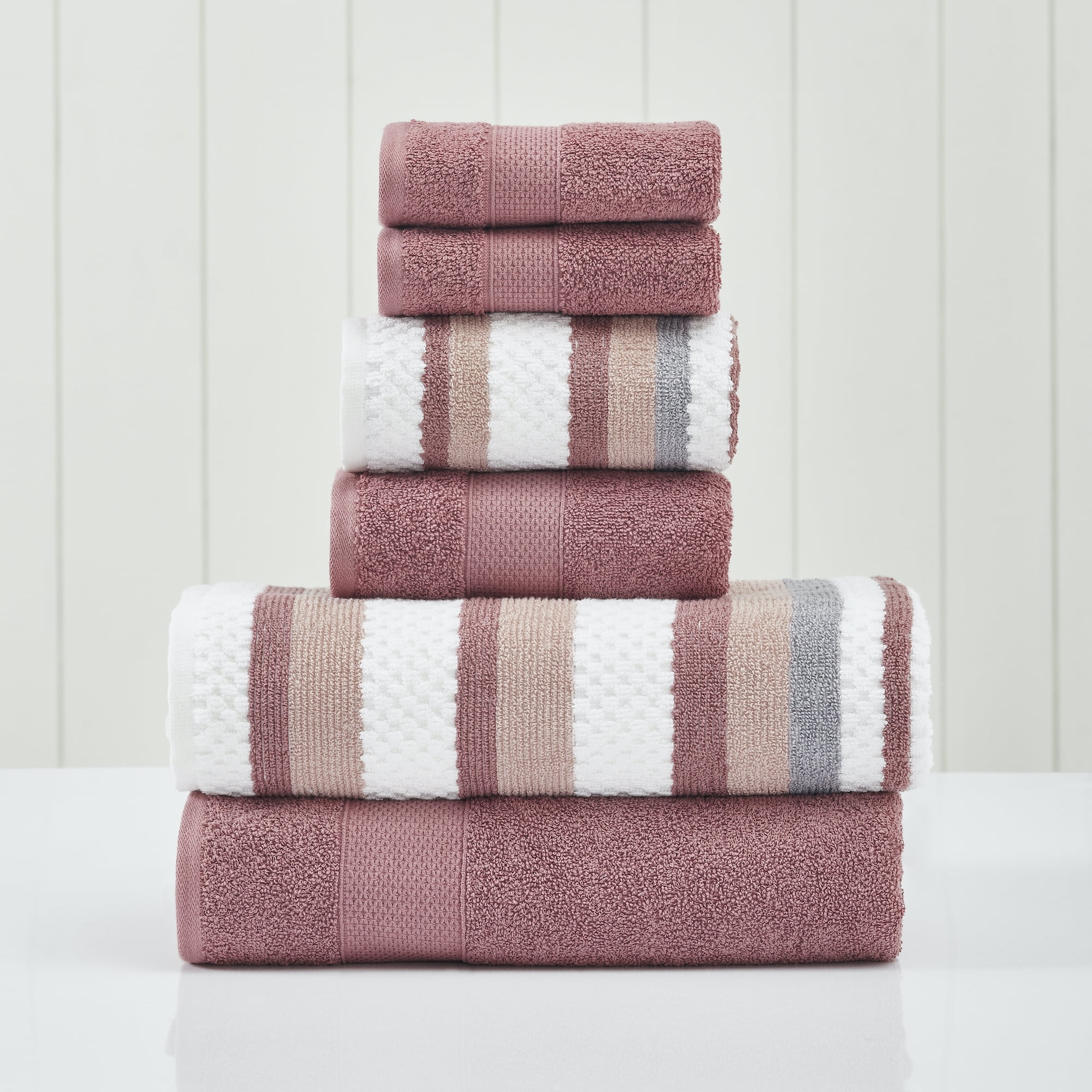 Modern Threads Pax Jacquard 6-Piece Adult Cotton Bath Towel Set, Rosewood