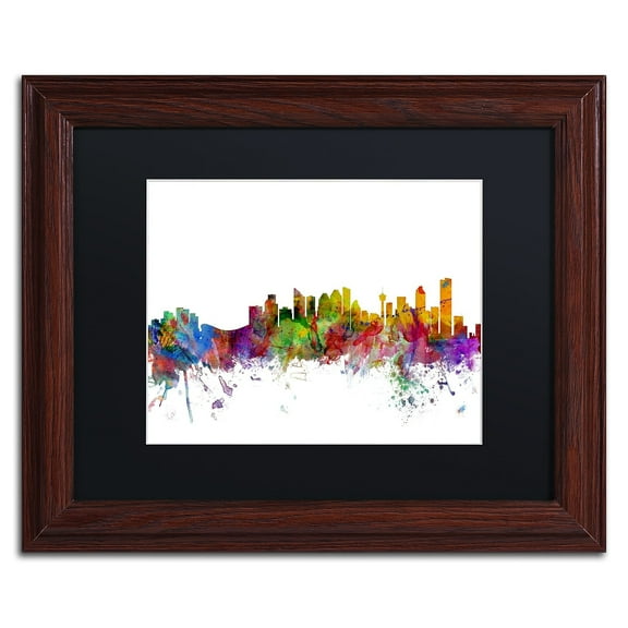 Trademark Fine Art "Calgary Canada Skyline" Canvas Art by Michael Tompsett Black Matte, Wood Frame