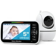 Video Baby Monitor, 1080P 5inch HD Baby Monitor with Camera and Wall Mount, Night Vision, 30 Hour Battery Life, 2 Way Audio, Temperature Sensor, Lullabies, 8 Lullabies, 960ft Range