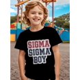 thumbnail image 1 of Youth "Sigma Boy" Fun Letter T-Shirt - Vibrant Cartoon Character Print, Lightweight Cotton, Casual Summer Short Sleeve Tee for Outdoor Play, Machine Washable, 1 of 7