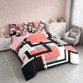 thumbnail image 2 of Homewish Geometric Checkered Twin Bedding, Orange White Black Bedding Comforter Set, Pink Reversible, 7pcs, 2 of 7