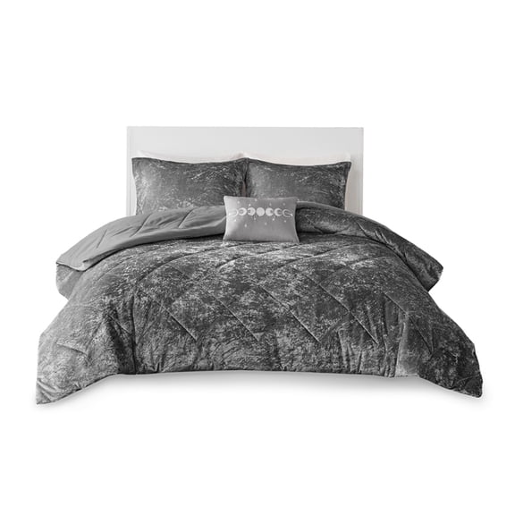 Ergode Velvet Comforter Set - Luxurious Grey Crushed Velvet Bedding Ensemble with Diamond Quilting - Includes Shams and Decorative Pillow - Hypoallergenic