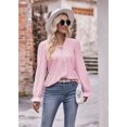 thumbnail image 5 of Autumn Women's Solid Color T-shirt Holed Lace V-neck Long-sleeved Top, 5 of 8