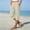 02-Beige, variant on Women's Cotton Linen Capri Pants, Elastic Waist Loose Straight Leg Cropped Trousers with Pockets Button Split Hem, Casual Summer 3/4 Pants for Daily Wear 14-White L