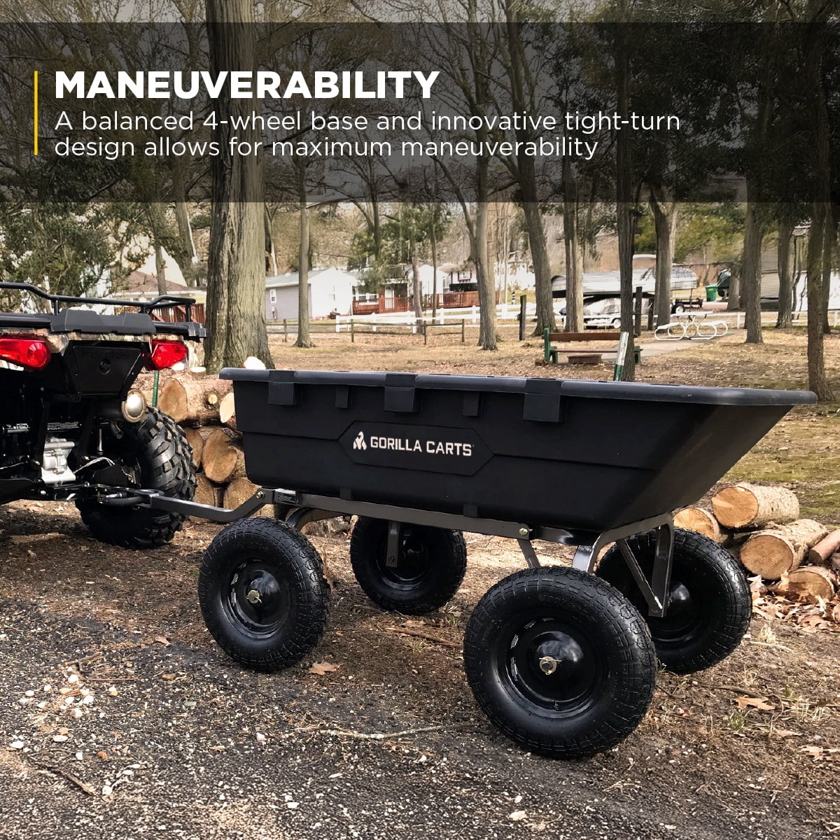 Gorilla Carts 10 Cu Ft Poly Yard Dump Cart - 1500 lb Capacity - Black