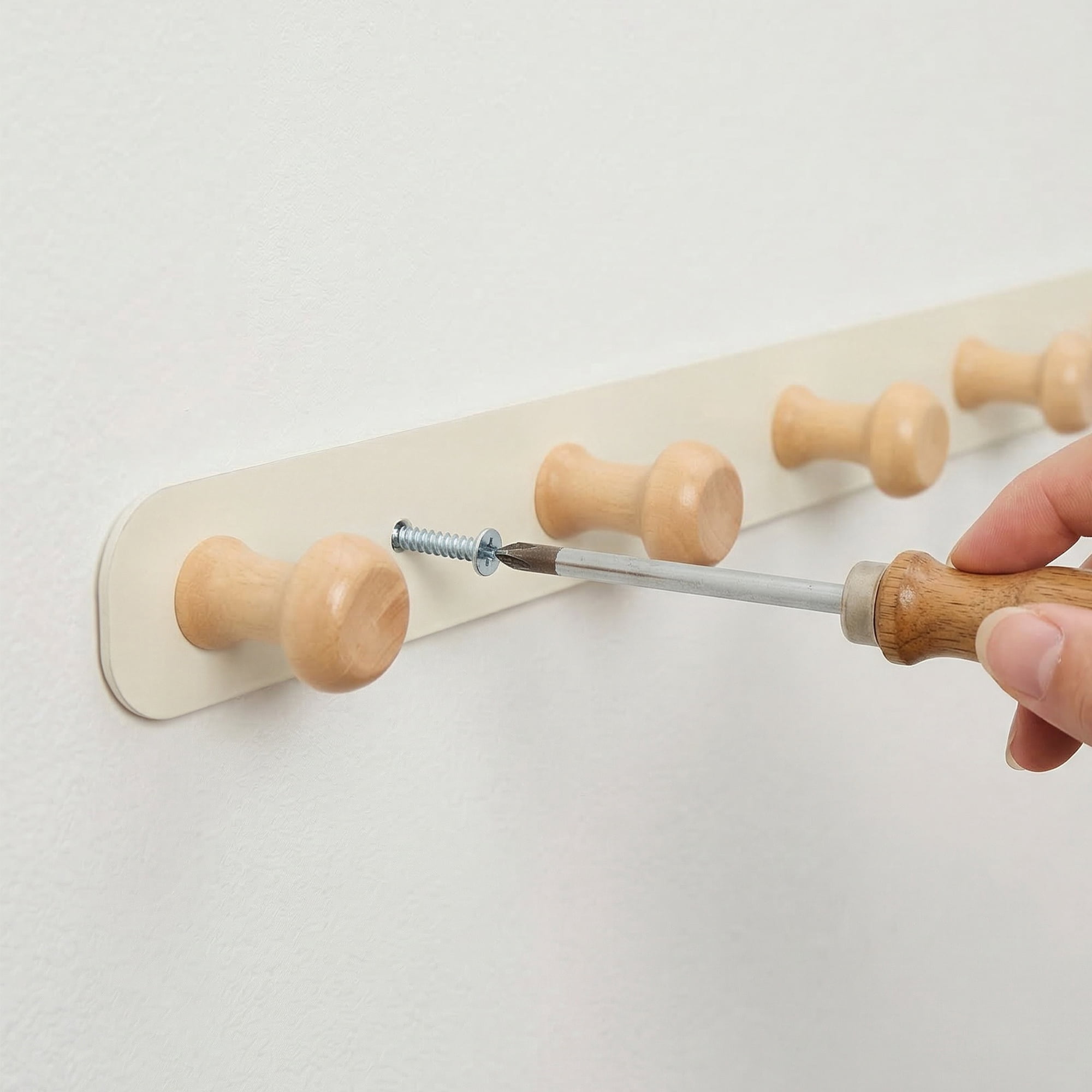 Unique Bargains Coat Rack Wall Mount Aluminum Alloy Wood Hook Hat Rack White 17.3"x1.3"