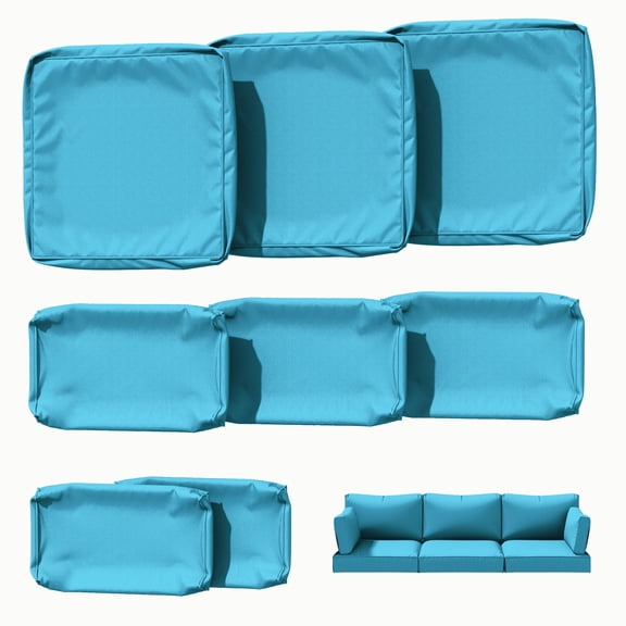 Kimunuk 8 Pcs Outdoor Cushion Covers for Patio Furniture, Washable Outdoor Cushion Slipcovers Replacement with Zipper for 3 Seat Rattan Sofa, Lake Blue