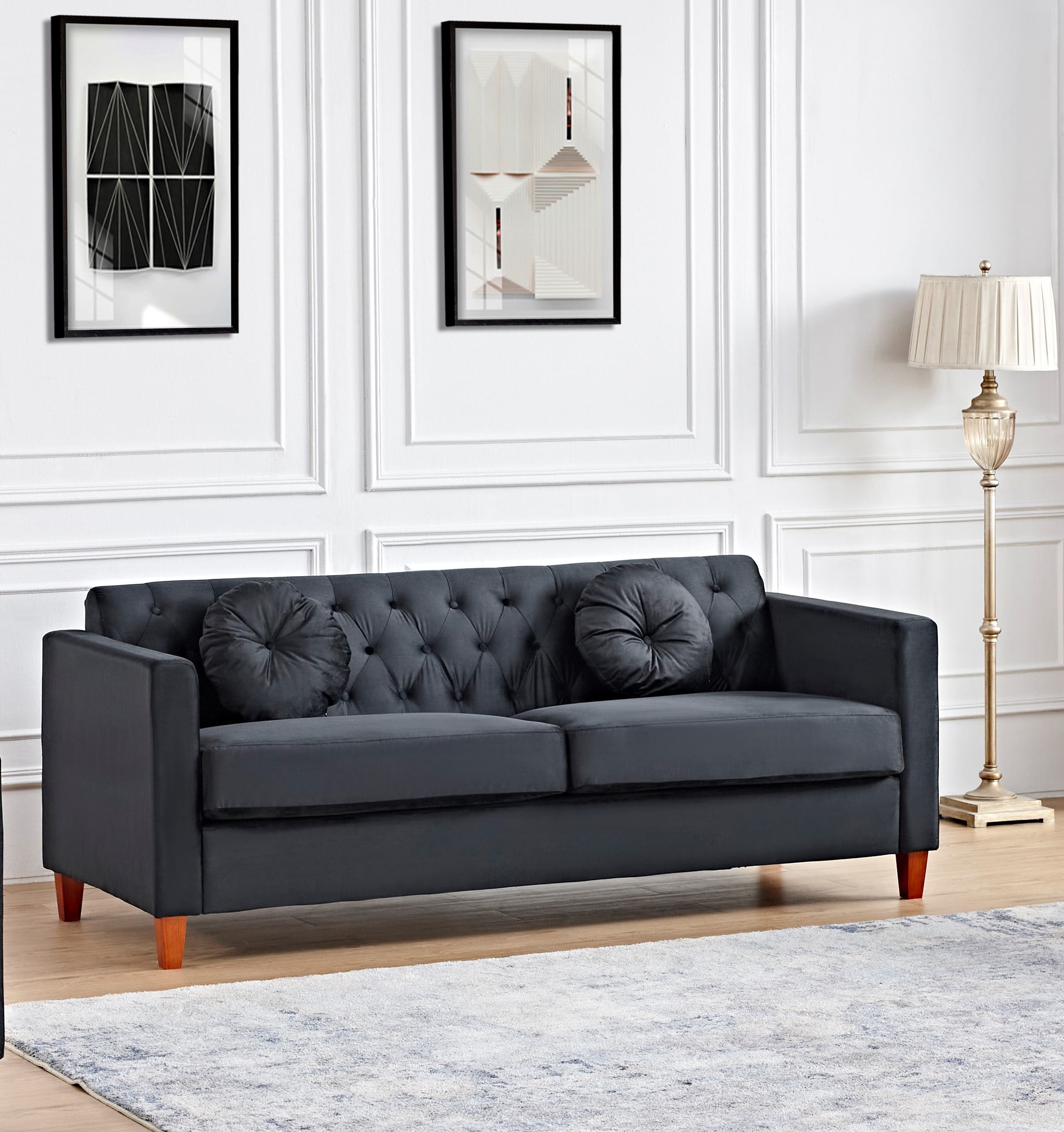 Uspridefurniture Gerame 79.5'' Velvet Square Arm Sofa,Black