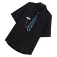 thumbnail image 3 of Camisa de manga corta unisex tipo suelto decoración de enlace blusa casual con cuello vuelto y corbata negro M, 3 of 8
