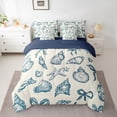 thumbnail image 2 of Manfei Kawaii Seashell Starfish Bedding Comforter Set 7pcs, Cute Marine Sealife Queen Bedding Sets, Vintage Ocean Cartoon Reversible Queen Sheet Sets, Lightweight Room Decor, 2 of 7