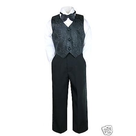 

INFANT BOY & TODDLER WEDDING FORMAL VEST SUIT BLACK SIZE: S M L XL 2T 3T 4T