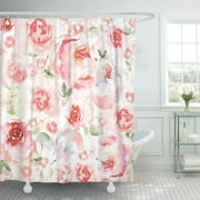 SUTTOM Pink Colorful Watercolour Watercolor Flower for Floral Hand Green Shower Curtain 60x72 inch