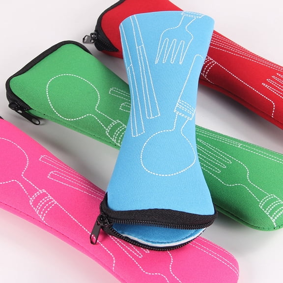 Ludlz Portable Travel Tableware Storage Box Case and Net Bag for Cutlery Kit Flatware Chopsticks Spoon Fork in Camping, Travel, Picnic, Office Travel Camping Cutlery Pouch