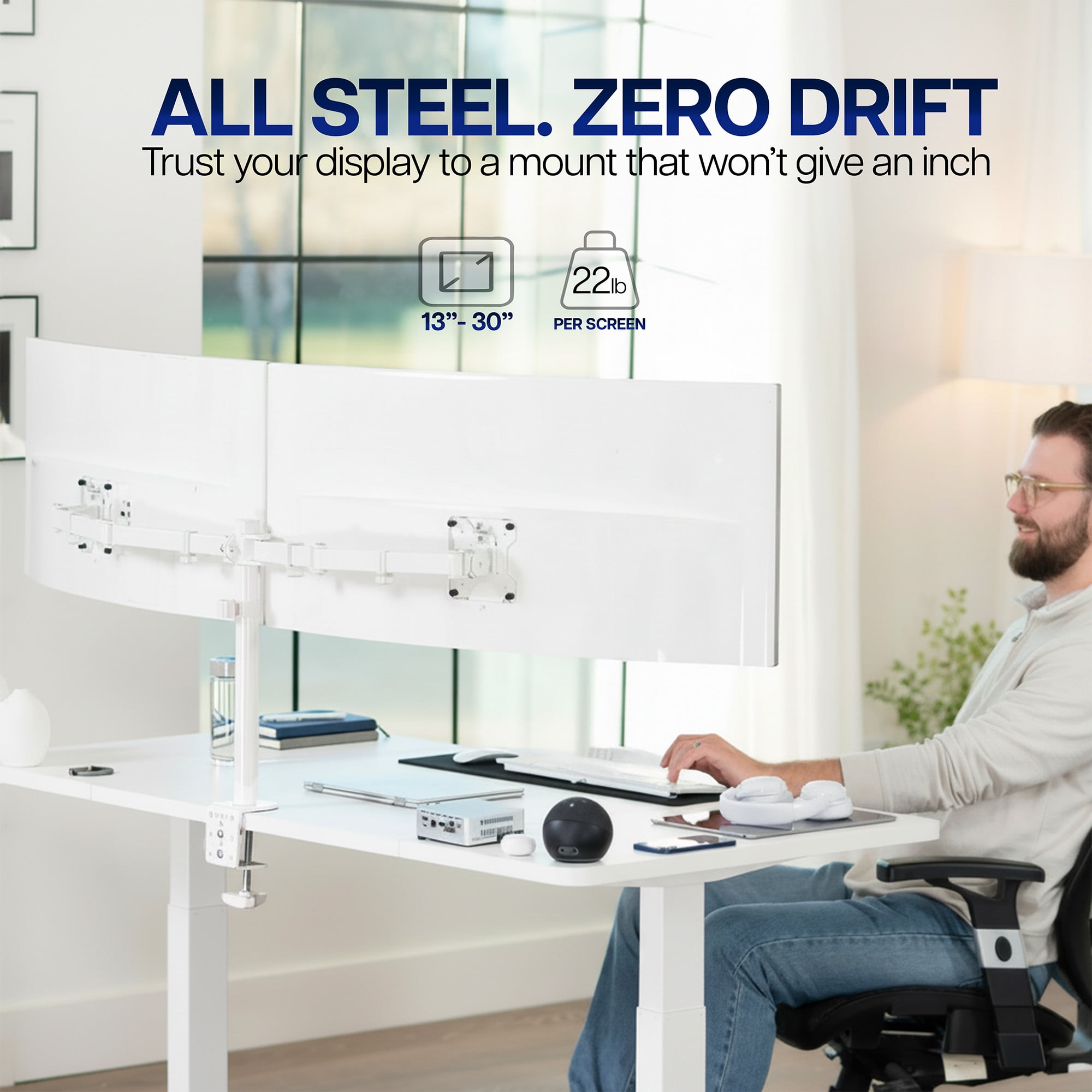 VIVO White Dual Monitor Adjustable Desk Mount, Fits Ultrawide Screens up to 38"