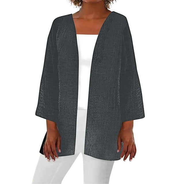 Timegard Cardigan à Manches 3/4 pour Femmes, Manteaux Légers à devant Ouvert, Automne, Décontracté, Coupe Ample, Vestes Fines