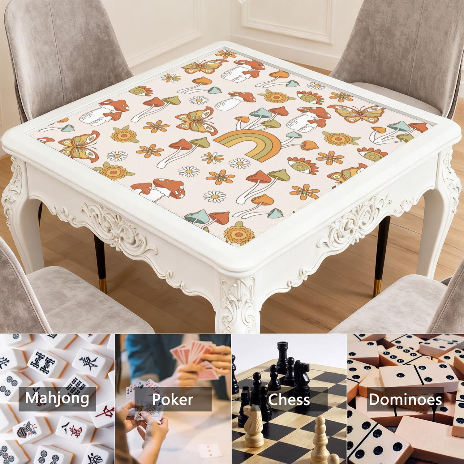 31.5 Inch Square Plants Design Mahjong Mat Constructed from Durable Rubber with Anti-Slip Non-Slip Grip and Noise Reducing Properties for Board Games