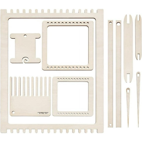 11 Pcs Wood Weaving Loom Kit Weaving Tools with Wooden Weaving Shuttle Wooden Weaving Crochet Needle and Weaving Comb for Woven Tapestry Knitted Crafts Making Large Brown