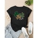 thumbnail image 1 of Women's Casual Four-Leaf Clover Print T-Shirt - Soft Cotton, Machine Washable, Round Neck, Non-Transparent with Leopard & Plaid Design - Perfect for All Seasons, Ladies T Shirts, 1 of 5