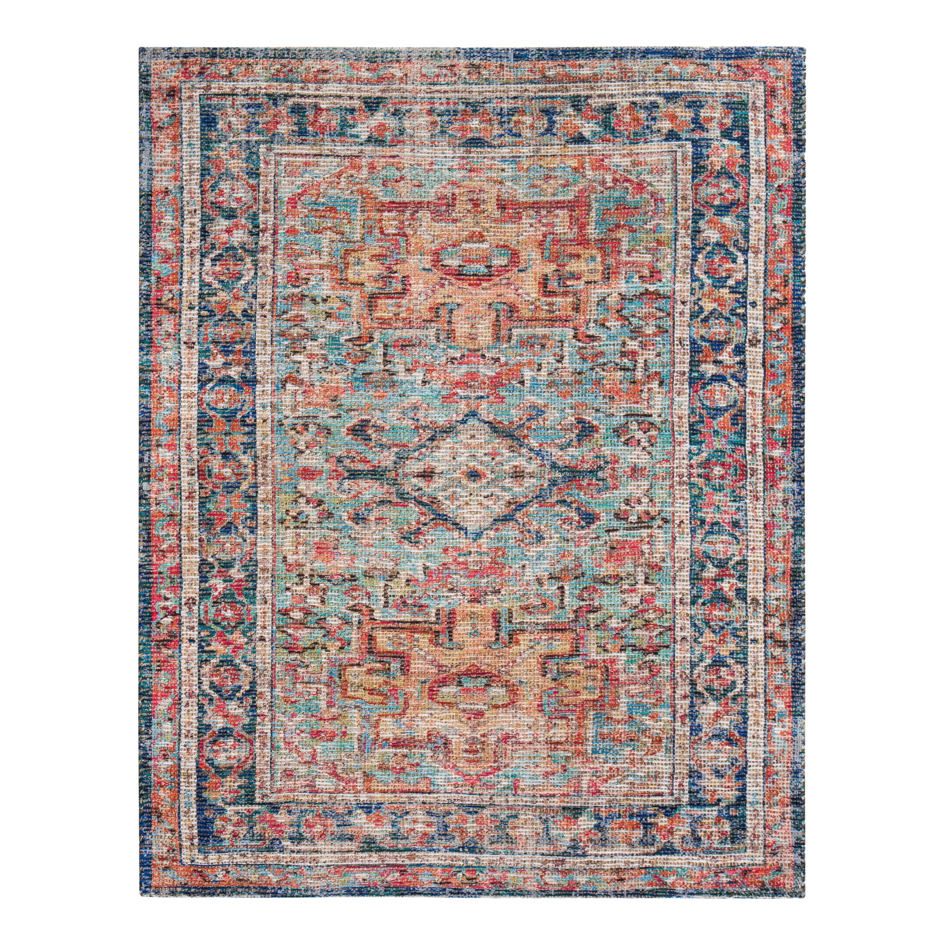 Jani  Calo Distressed Red Jute-blend Rug 6' Round Oriental, Medallion, Geometric 6' Square Entryway, Living Room, Dining Room Round Braided