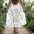 thumbnail image 2 of Women Casual Maxi Skirt Long Elastic Waist with Pockets 100% Cotton Green Aloha Whimsical Traces, 2 of 2