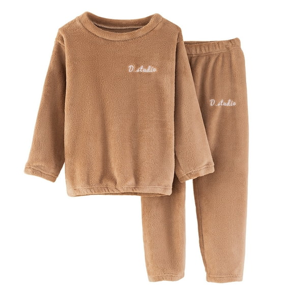 Splozh Toddler Pajamas Boys Girls Pyjamas Warm Fleece Pyjama Set Toddler Winter Long Sleeve Leisure Suit Sleepwear with Long Tops and Trousers Khaki,18-24 Months