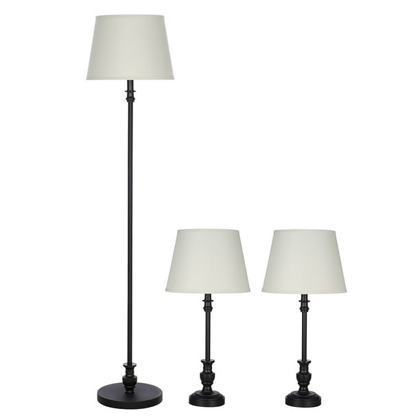 3 Piece Table And Floor Lamp Set, Floor And Table Lamp Sets Grey
