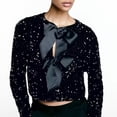 thumbnail image 2 of Chaqueta de lentejuelas con pajarita en la parte delantera negra Cárdigan Chaqueta corta superior, 2 of 5