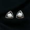 thumbnail image 3 of Rosec Jewels 6 MM Bead Set Round Freshwater Pearl Solitaire Triangle Stud Earrings for Women, 925 Sterling Silver, 3 of 8