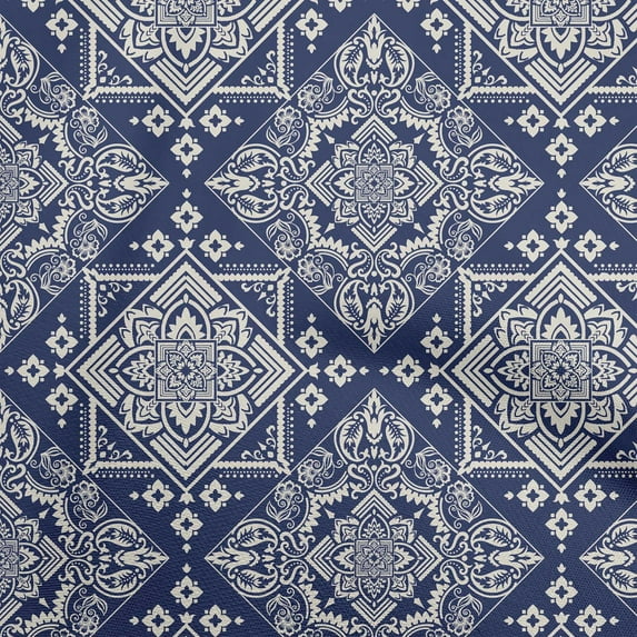 oneOone Cotton Cambric Navy Blue Fabric Asian Block Quilting Supplies Print Sewing Fabric By The Yard 42 Inch Wide