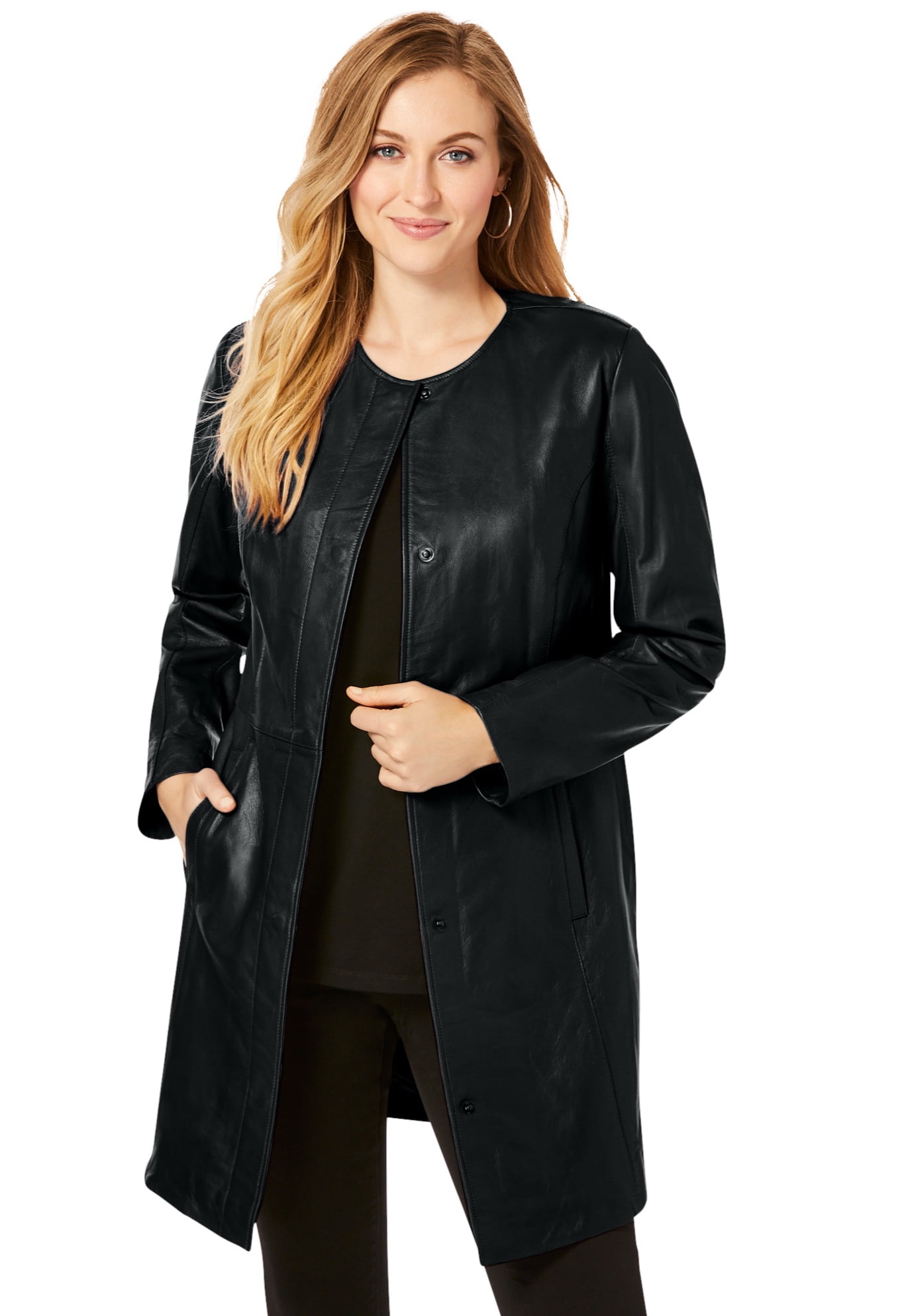 Jessica London Womens Plus Size Three-Quarter Leather Jacket 
