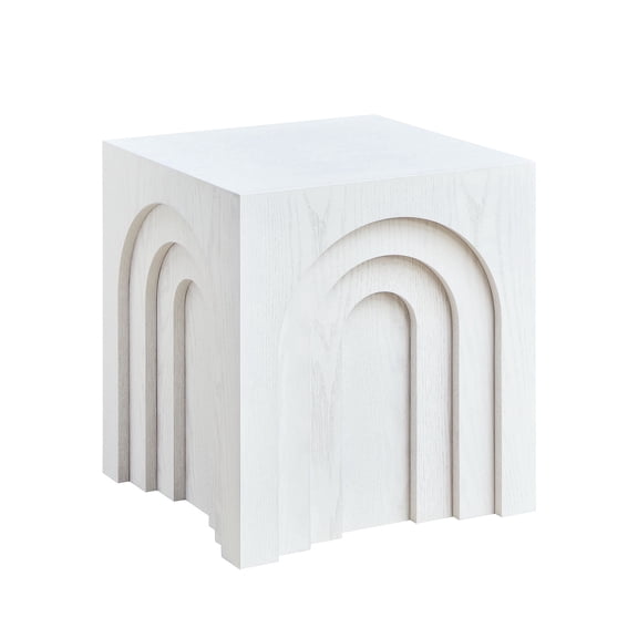 FFZ Modern Square Side Table with Imitation Wood Design, 15.74 x 15.74 x 17.71 inch, White
