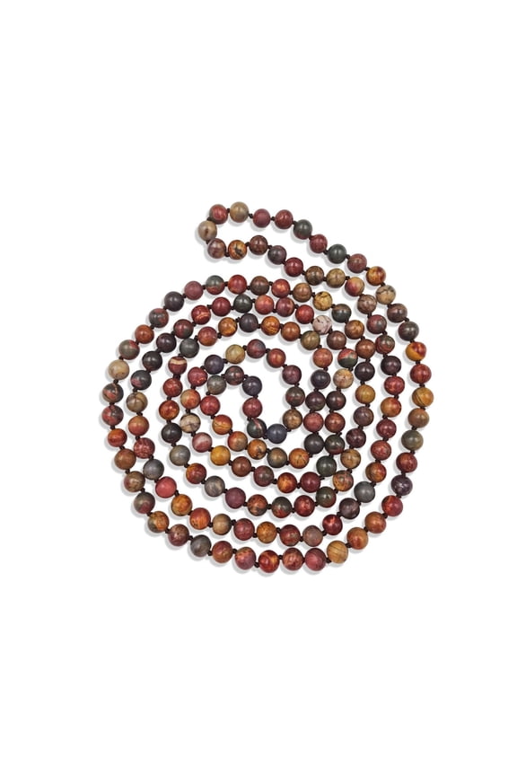 Polished Genuine Picasso Jasper Stone Multi-Layer Long Endless Infinity Beaded Necklace.