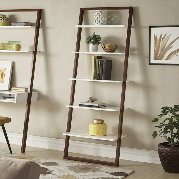 Weston Home Oliver Two Tone Leaning, Mainstays 70 5 Shelf Leaning Ladder Bookcase Espresso