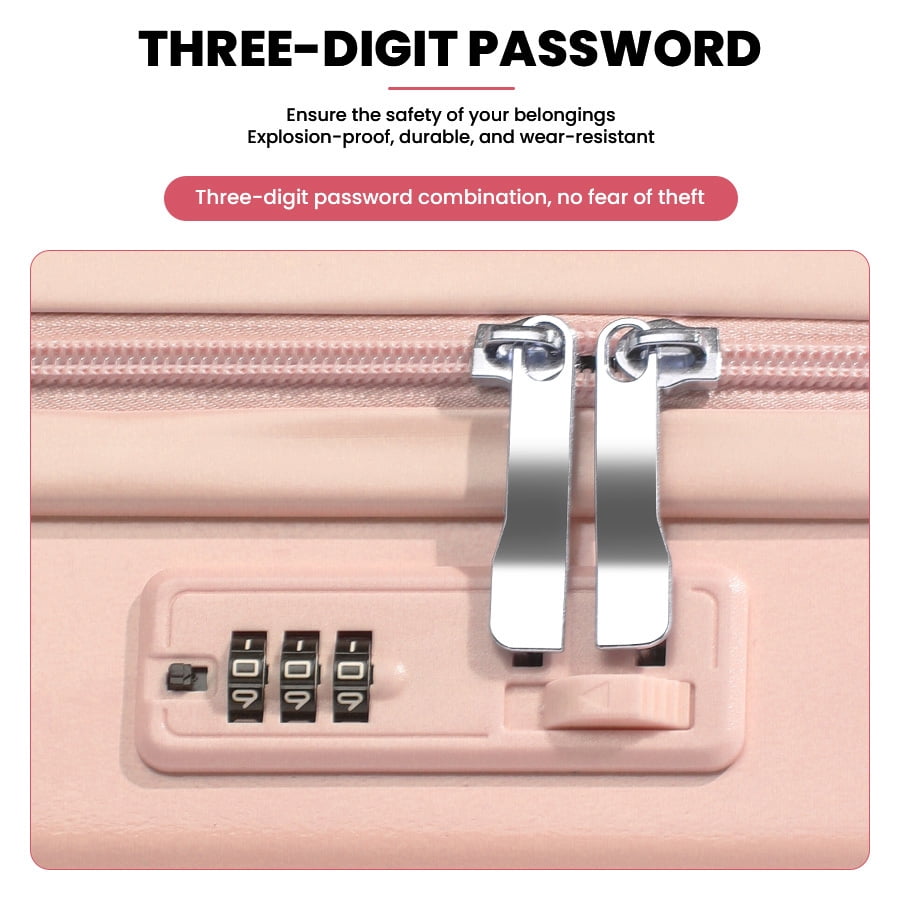 4-Piece Set ABS PC Hard Shell Luggage Travel Set with 360 Spinner Wheels,USB Charger,TSA Lock & Cup Holder,Pink