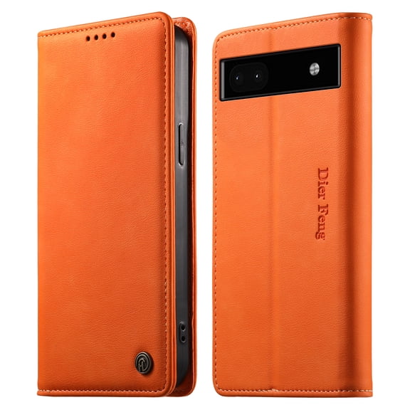 Leather Wallet Flip Case for [Google Pixel 6a], RFID Blocking, Card Slots & Stand Orange