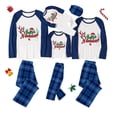 thumbnail image 1 of Pijamas familiares a juego de Navidad, diseño exclusivo, astas de reno, Feliz Navidad, conjunto de pijamas a cuadros azules, 1 of 3