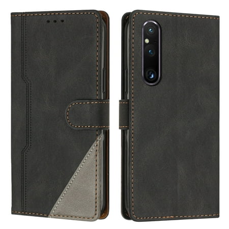 Case for Sony Xperia 1 V PU Leather Flip Folio Cover with Card Holders Magnetic Closure Folding Kickstand