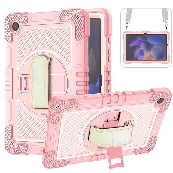 Drop-proof tablet case for Samsung Tab A9 (2023) X210/X216/X218 , 360° rotatable stand, thickened corners, precise cutouts, with shoulder strap and hand strap