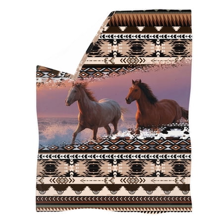 HUIACONG Long Service Life Coral Fleece Throw Blanket for Trip Rest Home Bedroom Polyester Lightweight Soft Touch Coral Fleece Blanket Running Horse Pattern