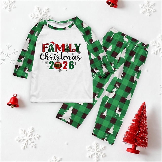 Pijama familiar europeo con estampado navideño de moda, traje para padres e hijos, blusa y pantalones de poliéster.