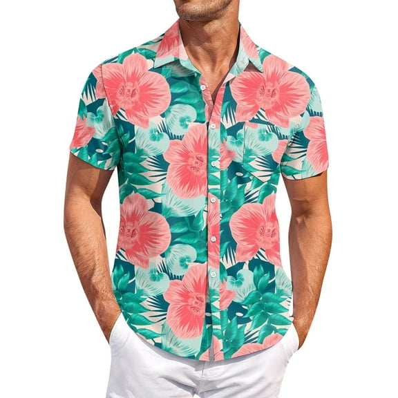 Yiaimeir Men's Vintage Button Down Bowling Shirts Short Sleeve Summer Beach Shirt，Size M-3XL