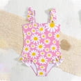 thumbnail image 4 of Cowsor 2-6 Years Girls Cute Daisy Printed One Piece Swimsuit Ruffle Strap Bathing Suit Comfortable Swimwear for Toddlers Summer Beach, 4 of 7
