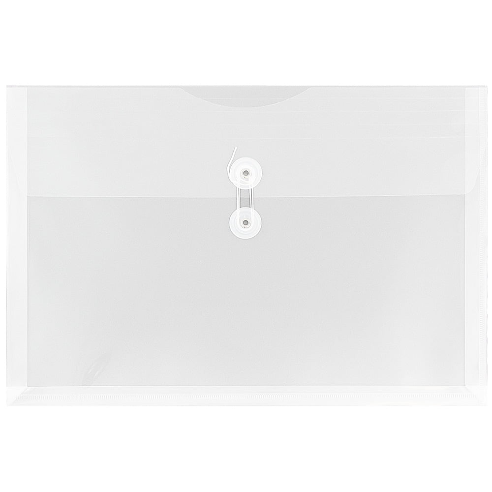 JAM Plastic Envelopes, 9.8x14.5, 12/Pack, Clear, Button String, Legal