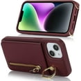 thumbnail image 5 of iPhone 14 Case with Card Holder for Women, iPhone 14 Phone Case Wallet with Strap Credit Card Slots Crossbody with Kickstand Zipper Shockproof Case for iPhone14 - Red Wine, 5 of 18