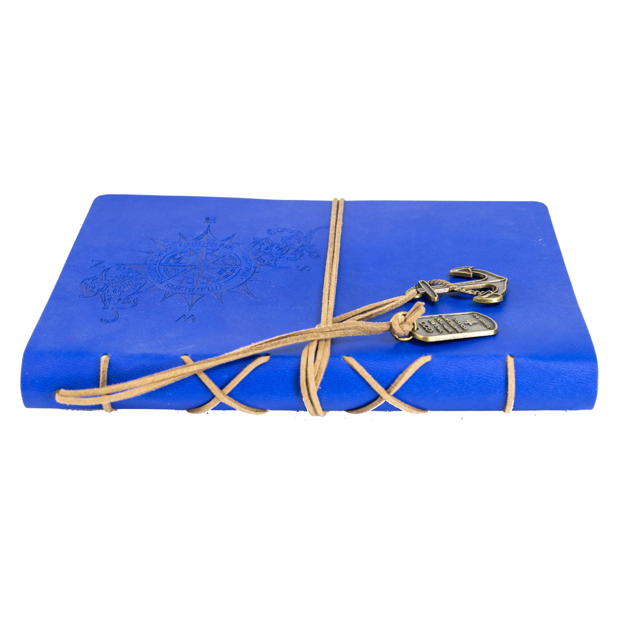 Leather Wrapped Journal - Royal Blue Compass