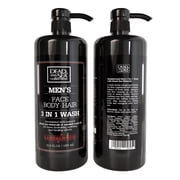 Dead Sea Collection Men's 3-in-1 Body Wash, Shampoo & Face Wash – Sandalwood, Dead Sea Minerals, Pack of 2, 33.8 fl oz Each