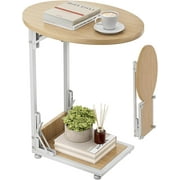 Elbourn Folding Side Table End Couch Tables, C-Shaped End Table for Living Room, Small End Table for Bedroom, Coffee Table(Nature Wood Color)
