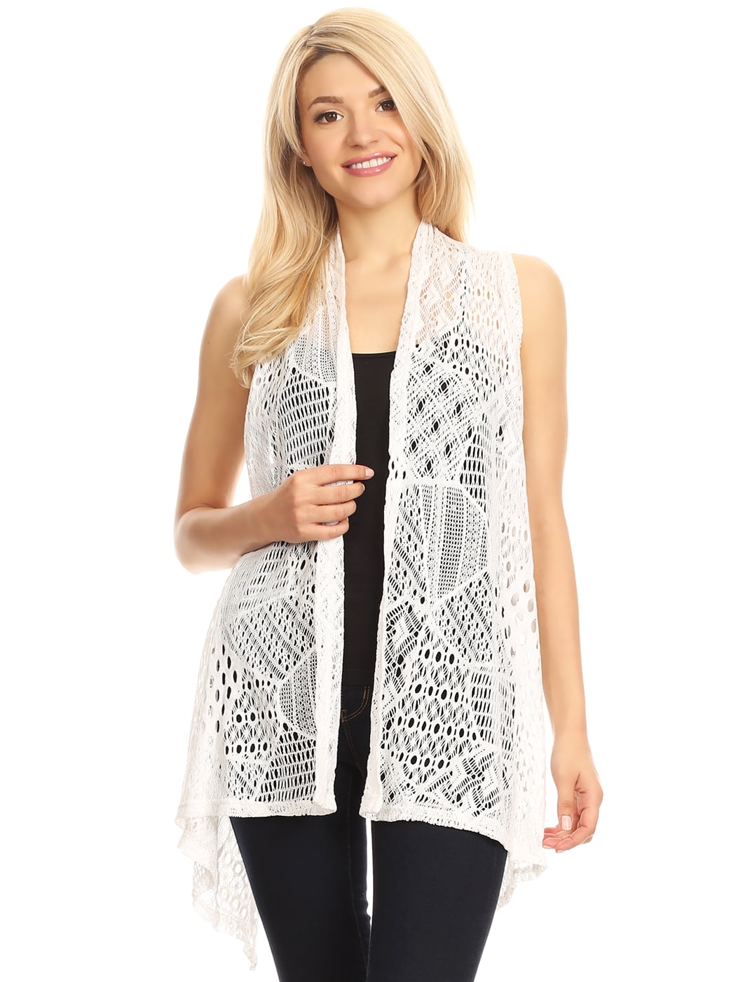 AnnaKaci Womens Sleeveless Open Front Crochet Shawl Cardigan Bikini