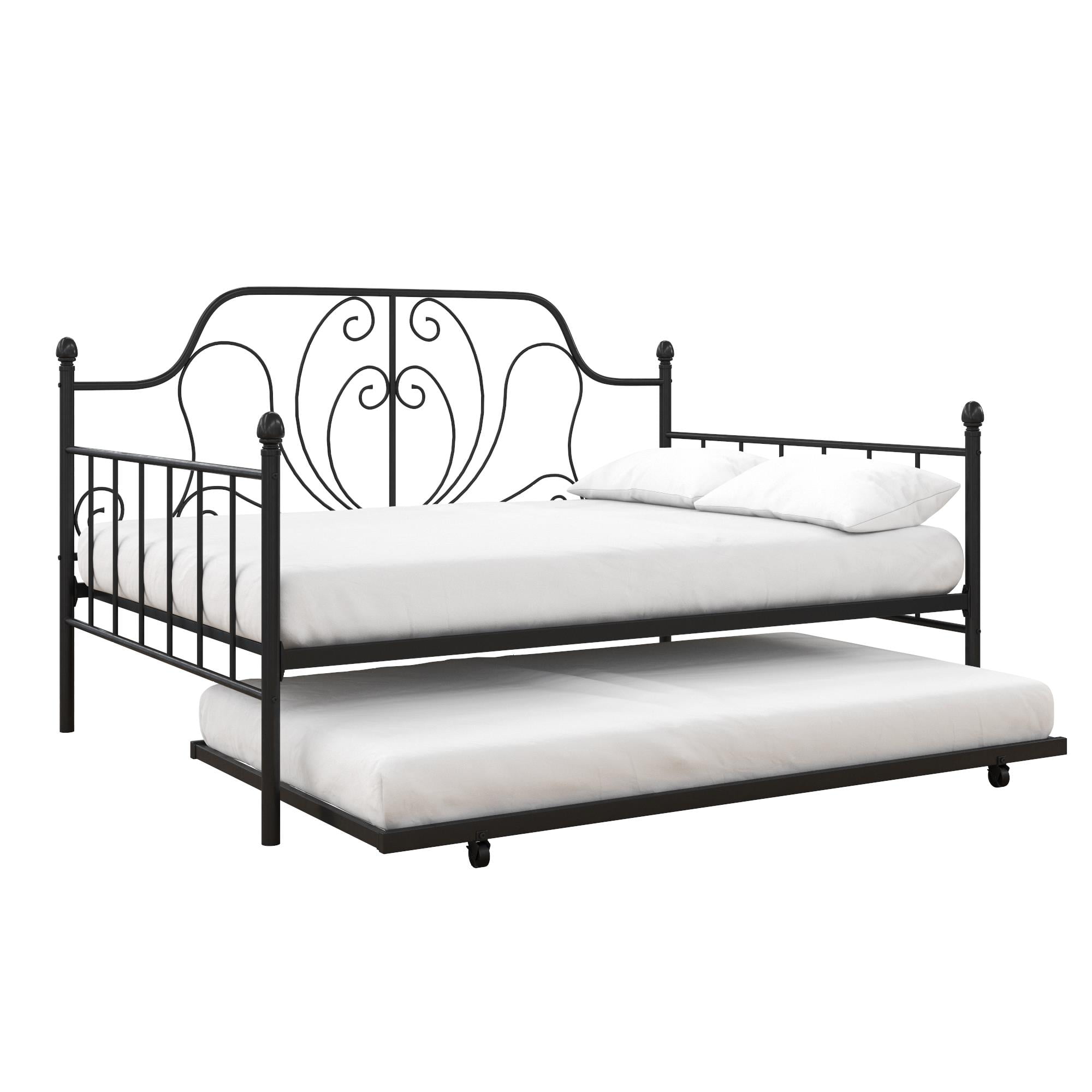 Dhp Ivorie Metal Daybed With Trundle Fulltwin Size Frame Black
